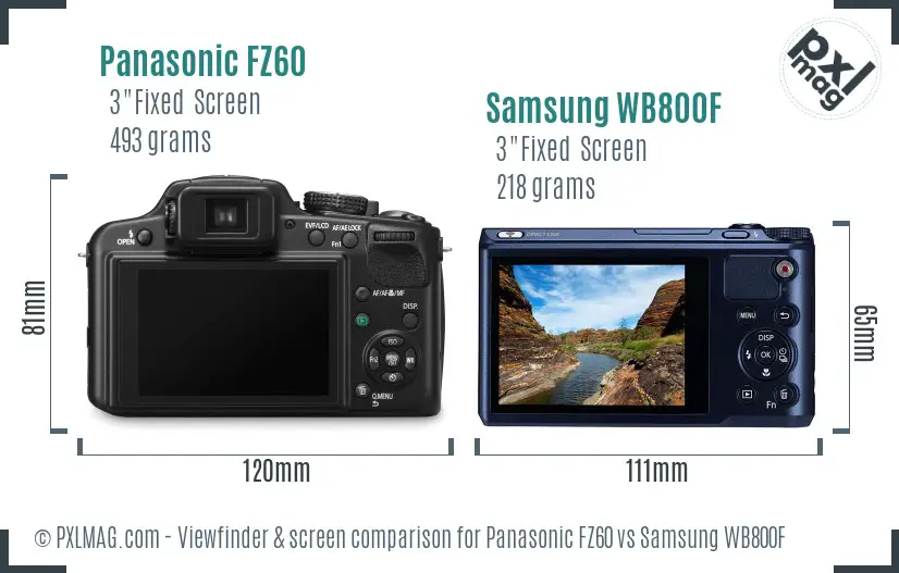 Panasonic FZ60 vs Samsung WB800F Screen and Viewfinder comparison