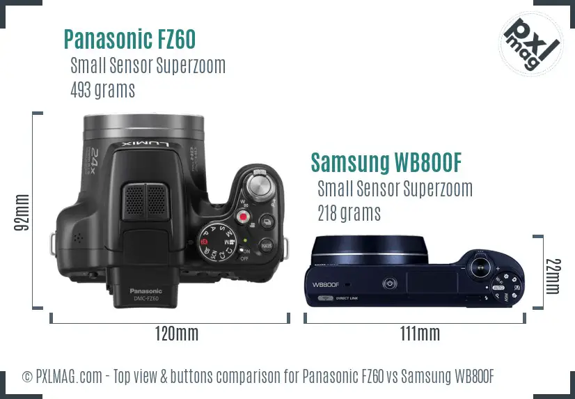 Panasonic FZ60 vs Samsung WB800F top view buttons comparison