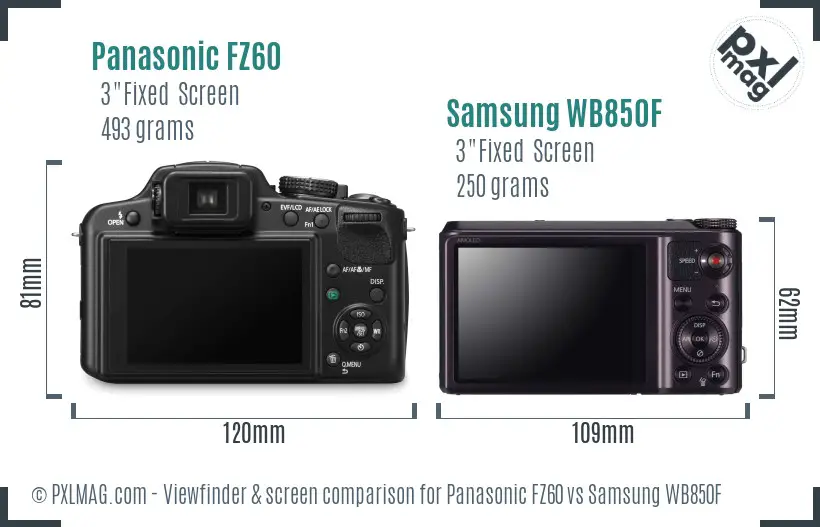 Panasonic FZ60 vs Samsung WB850F Screen and Viewfinder comparison Panasonic FZ60 vs Samsung WB850F Screen and Viewfinder comparison
