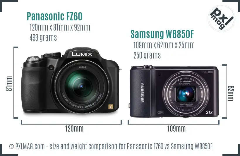 Panasonic FZ60 vs Samsung WB850F size comparison Panasonic FZ60 vs Samsung WB850F size comparison