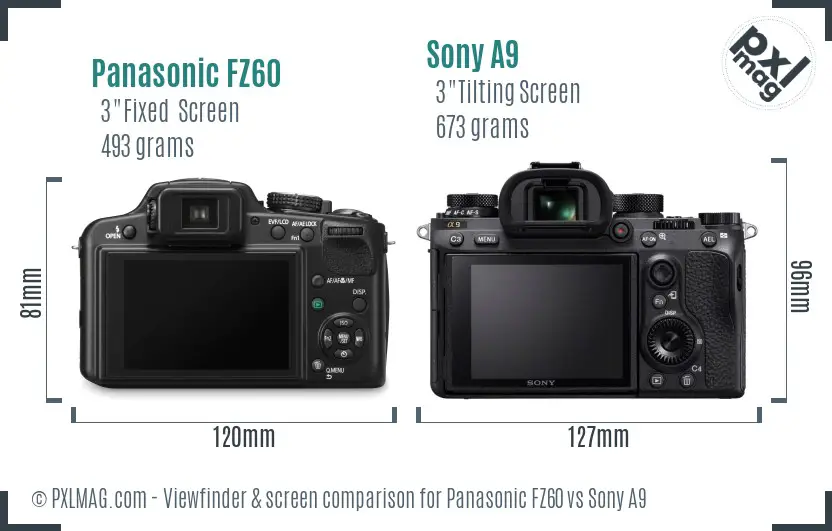 Panasonic FZ60 vs Sony A9 Screen and Viewfinder comparison Panasonic FZ60 vs Sony A9 Screen and Viewfinder comparison