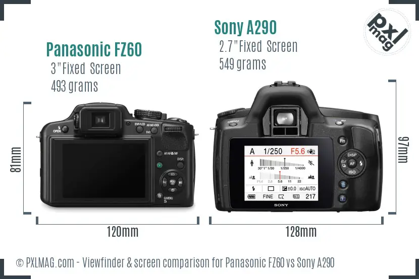 Panasonic FZ60 vs Sony A290 Screen and Viewfinder comparison Panasonic FZ60 vs Sony A290 Screen and Viewfinder comparison