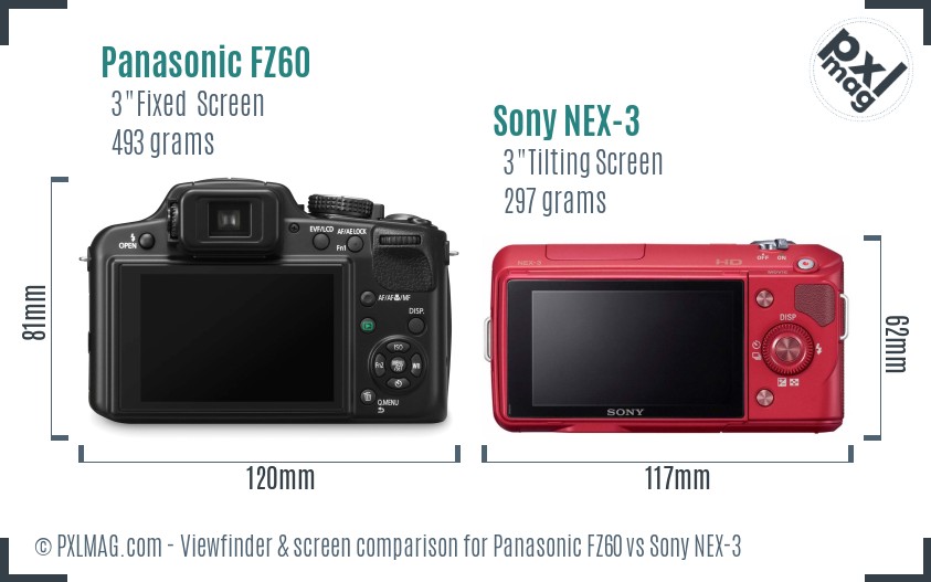 Panasonic FZ60 vs Sony NEX-3 Screen and Viewfinder comparison