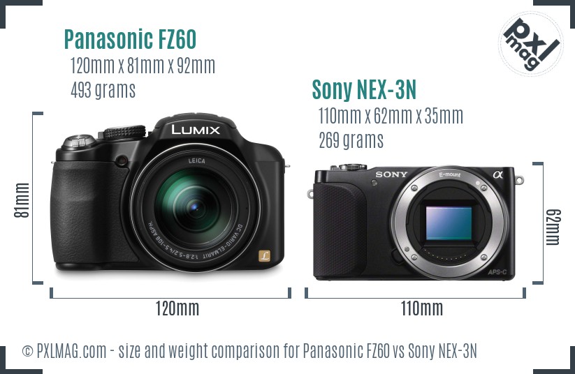 Panasonic FZ60 vs Sony NEX-3N size comparison
