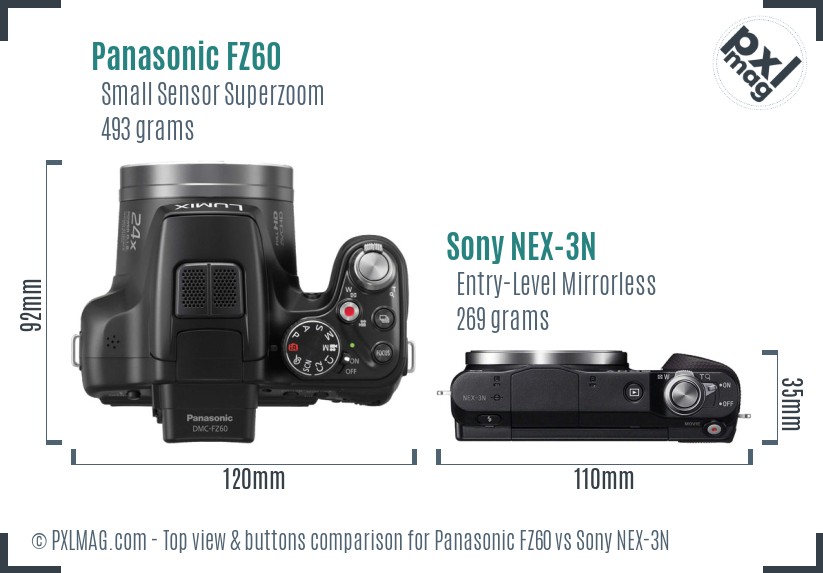 Panasonic FZ60 vs Sony NEX-3N top view buttons comparison