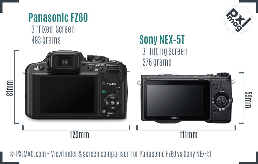 Panasonic FZ60 vs Sony NEX-5T Screen and Viewfinder comparison