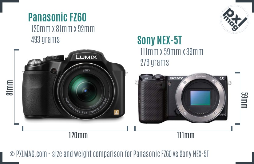 Panasonic FZ60 vs Sony NEX-5T size comparison