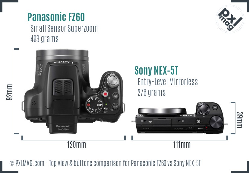 Panasonic FZ60 vs Sony NEX-5T top view buttons comparison