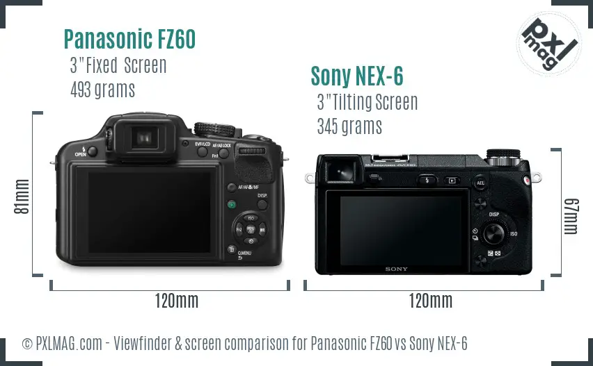 Panasonic FZ60 vs Sony NEX-6 Screen and Viewfinder comparison
