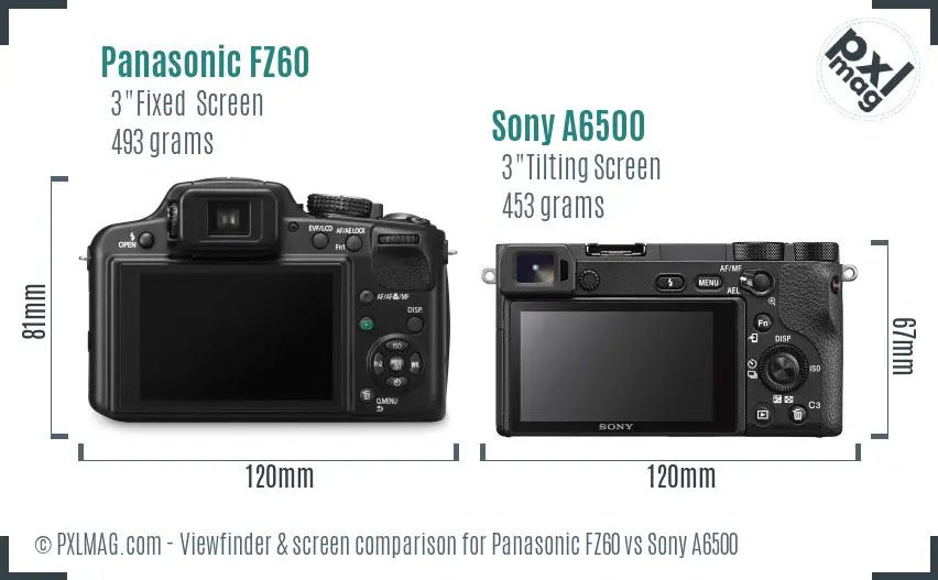 Panasonic FZ60 vs Sony A6500 Screen and Viewfinder comparison