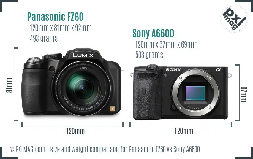Panasonic FZ60 vs Sony A6600 size comparison Panasonic FZ60 vs Sony A6600 size comparison