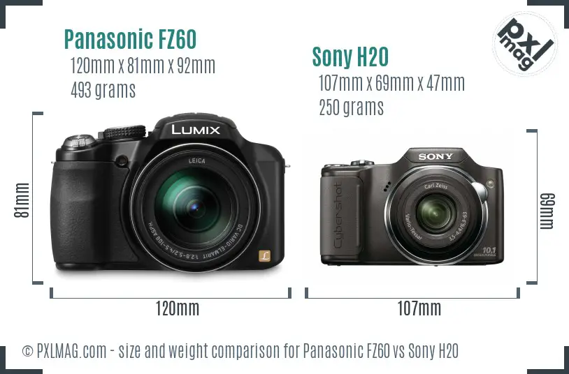 Panasonic FZ60 vs Sony H20 size comparison Panasonic FZ60 vs Sony H20 size comparison