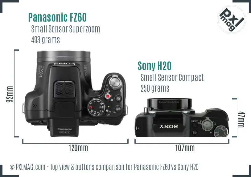 Panasonic FZ60 vs Sony H20 top view buttons comparison Panasonic FZ60 vs Sony H20 top view buttons comparison