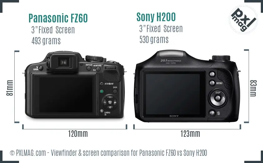 Panasonic FZ60 vs Sony H200 Screen and Viewfinder comparison