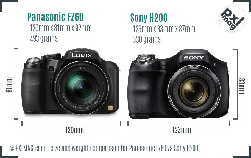 Panasonic FZ60 vs Sony H200 size comparison
