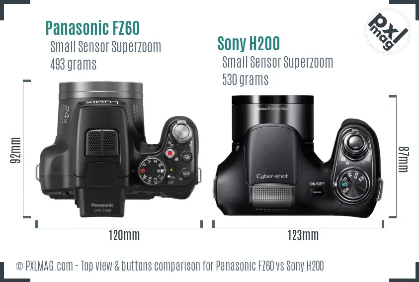 Panasonic FZ60 vs Sony H200 top view buttons comparison