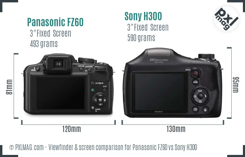 Panasonic FZ60 vs Sony H300 Screen and Viewfinder comparison