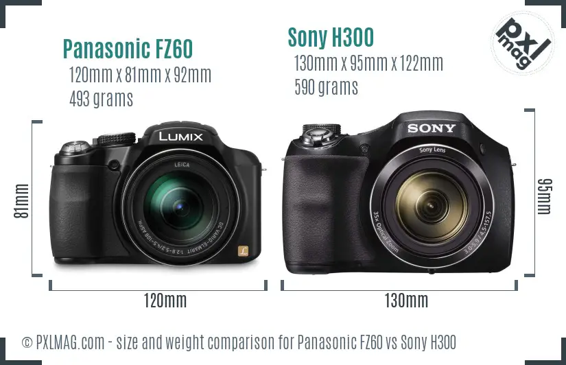 Panasonic FZ60 vs Sony H300 size comparison