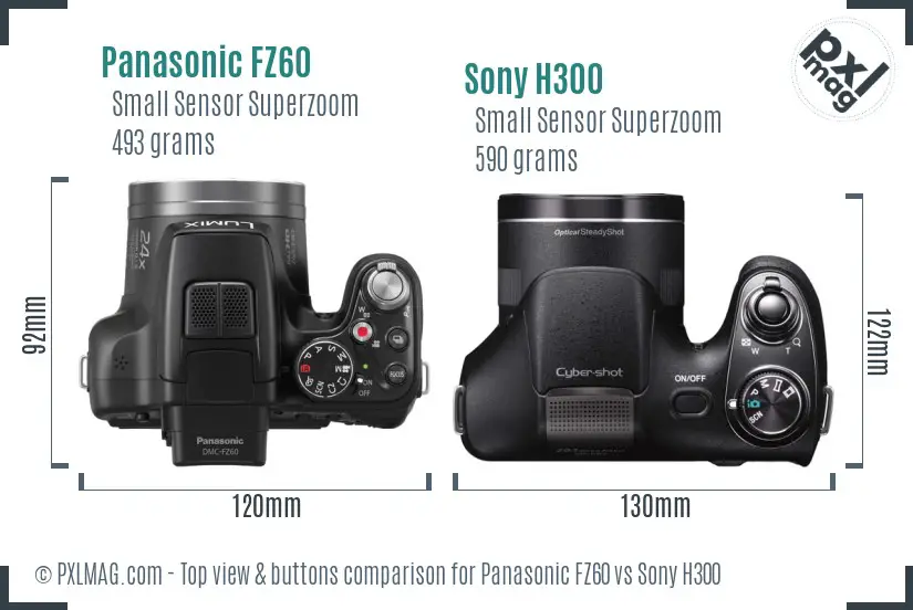 Panasonic FZ60 vs Sony H300 top view buttons comparison