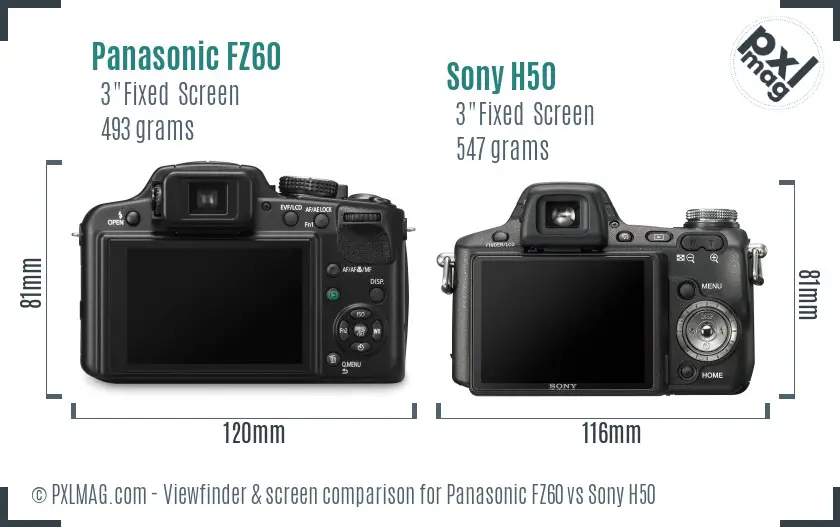 Panasonic FZ60 vs Sony H50 Screen and Viewfinder comparison