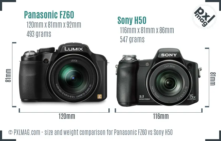 Panasonic FZ60 vs Sony H50 size comparison