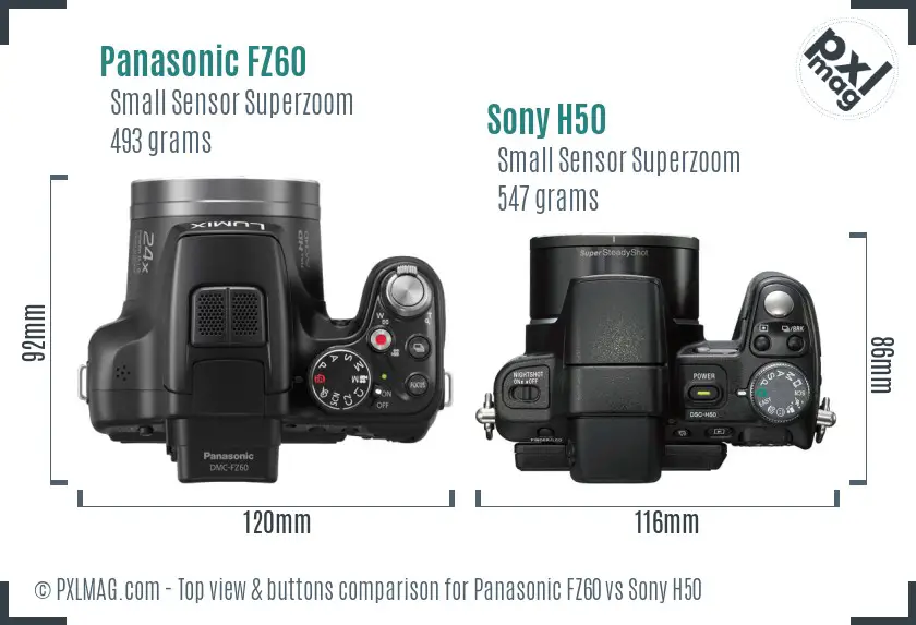 Panasonic FZ60 vs Sony H50 top view buttons comparison