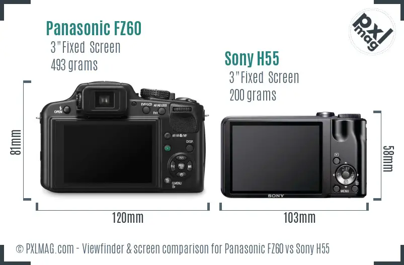 Panasonic FZ60 vs Sony H55 Screen and Viewfinder comparison