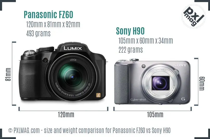 Panasonic FZ60 vs Sony H90 size comparison