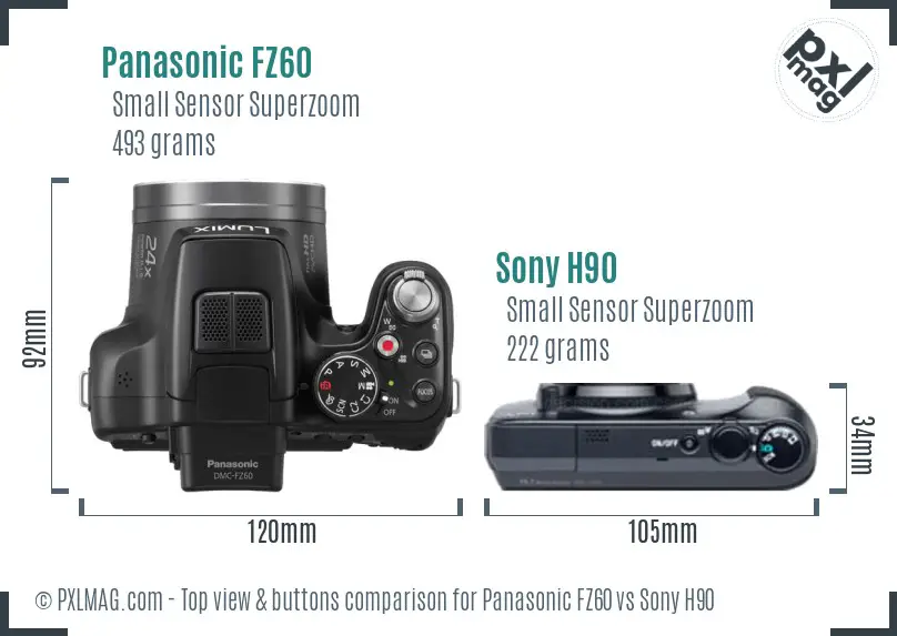 Panasonic FZ60 vs Sony H90 top view buttons comparison