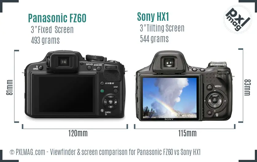 Panasonic FZ60 vs Sony HX1 Screen and Viewfinder comparison Panasonic FZ60 vs Sony HX1 Screen and Viewfinder comparison