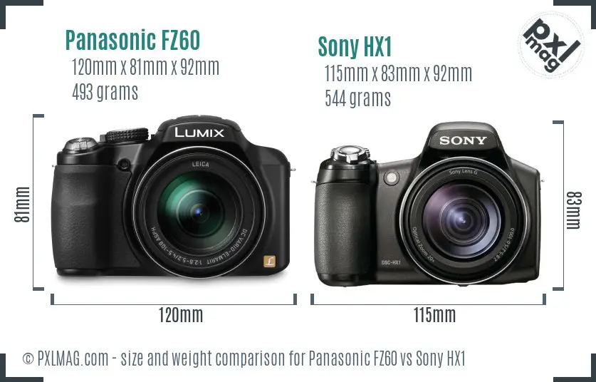 Panasonic FZ60 vs Sony HX1 size comparison Panasonic FZ60 vs Sony HX1 size comparison