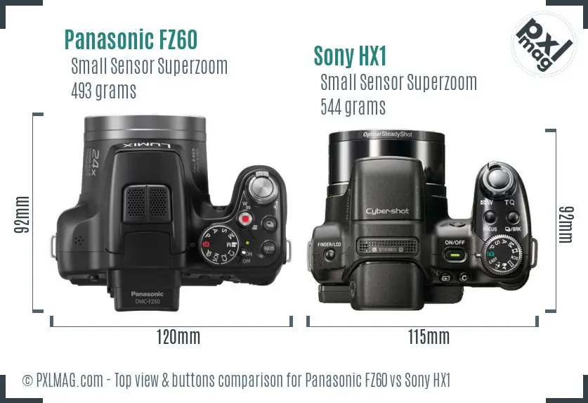 Panasonic FZ60 vs Sony HX1 top view buttons comparison Panasonic FZ60 vs Sony HX1 top view buttons comparison