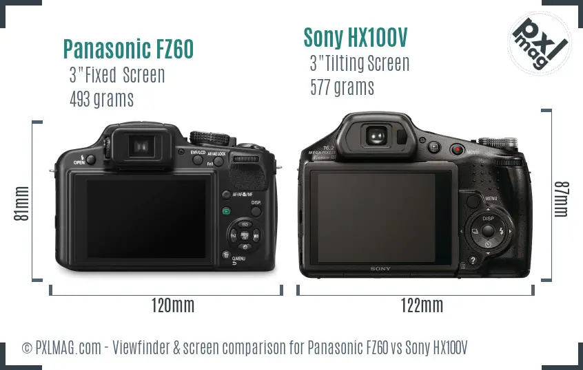 Panasonic FZ60 vs Sony HX100V Screen and Viewfinder comparison