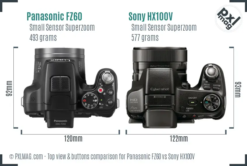 Panasonic FZ60 vs Sony HX100V top view buttons comparison