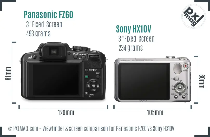 Panasonic FZ60 vs Sony HX10V Screen and Viewfinder comparison