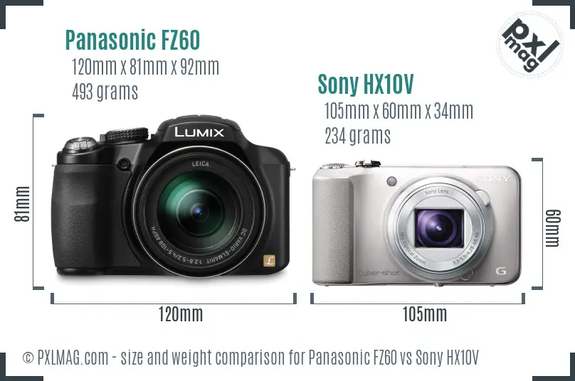 Panasonic FZ60 vs Sony HX10V size comparison Panasonic FZ60 vs Sony HX10V size comparison