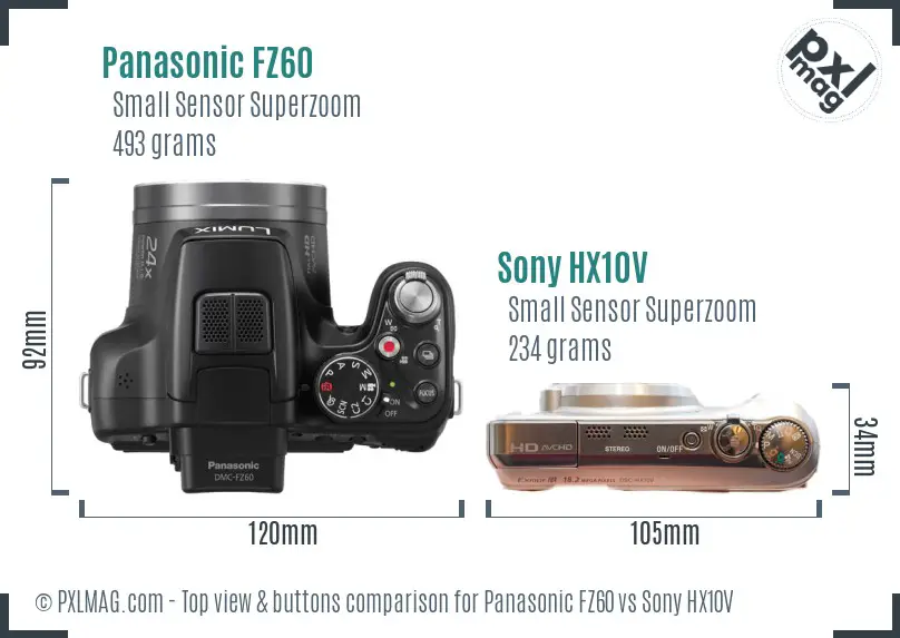 Panasonic FZ60 vs Sony HX10V top view buttons comparison