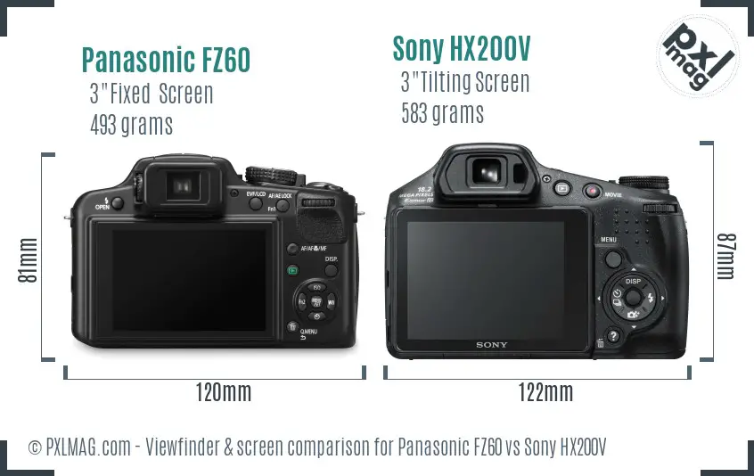 Panasonic FZ60 vs Sony HX200V Screen and Viewfinder comparison