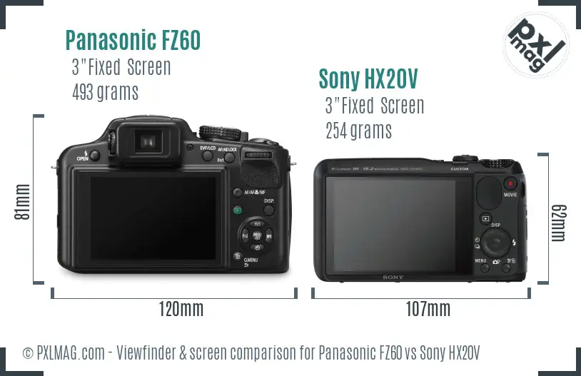 Panasonic FZ60 vs Sony HX20V Screen and Viewfinder comparison