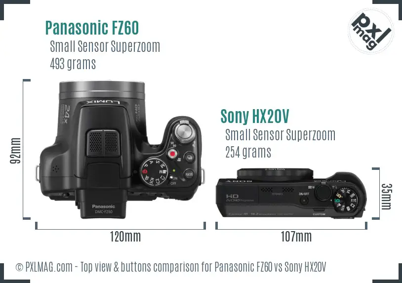 Panasonic FZ60 vs Sony HX20V top view buttons comparison
