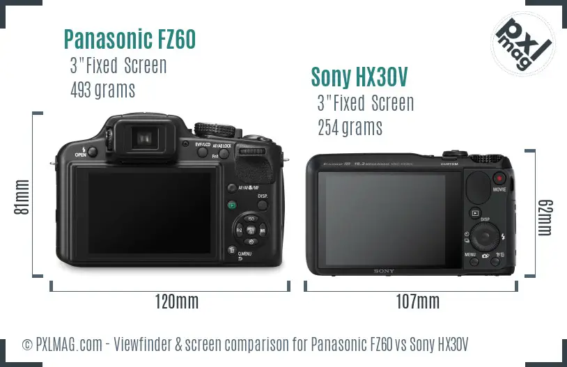 Panasonic FZ60 vs Sony HX30V Screen and Viewfinder comparison Panasonic FZ60 vs Sony HX30V Screen and Viewfinder comparison