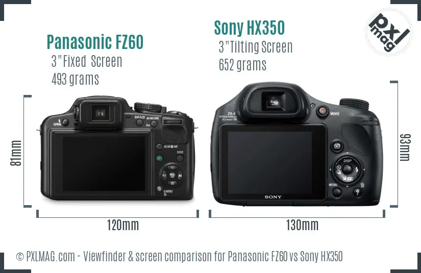 Panasonic FZ60 vs Sony HX350 Screen and Viewfinder comparison