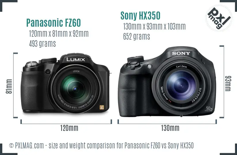 Panasonic FZ60 vs Sony HX350 size comparison