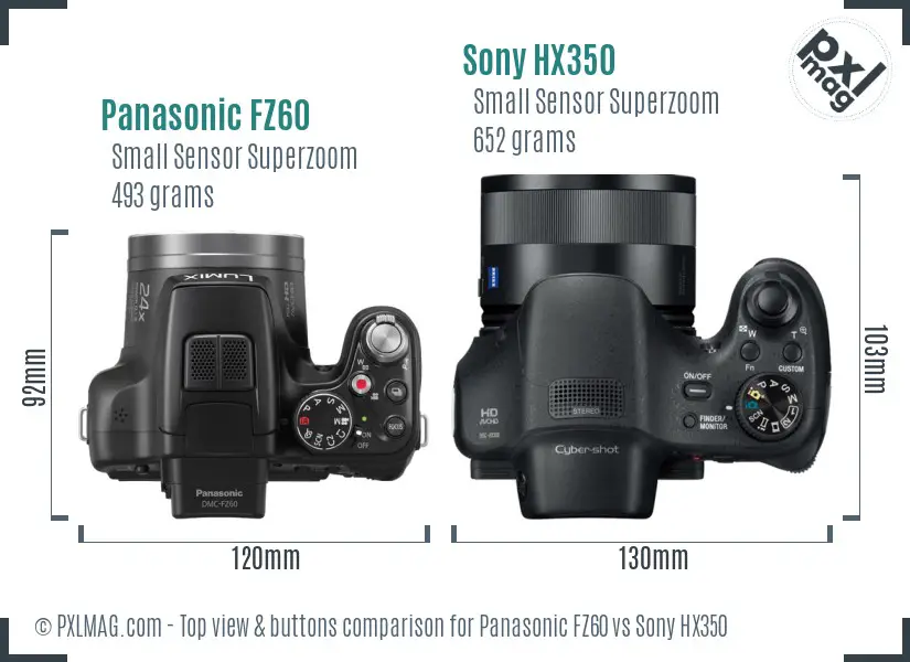 Panasonic FZ60 vs Sony HX350 top view buttons comparison