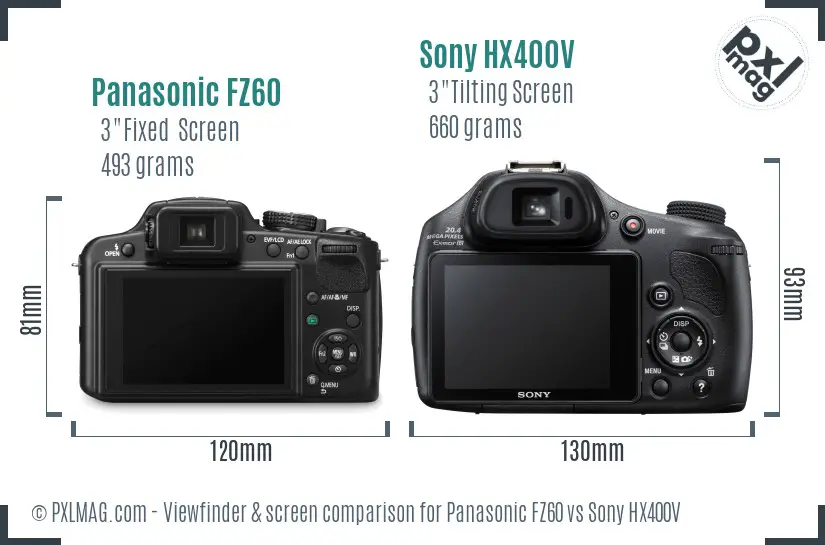 Panasonic FZ60 vs Sony HX400V Screen and Viewfinder comparison