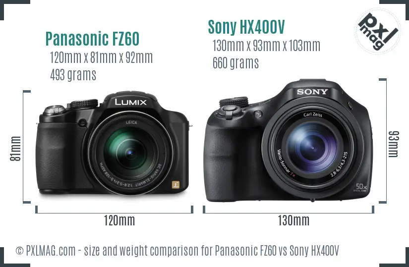 Panasonic FZ60 vs Sony HX400V size comparison