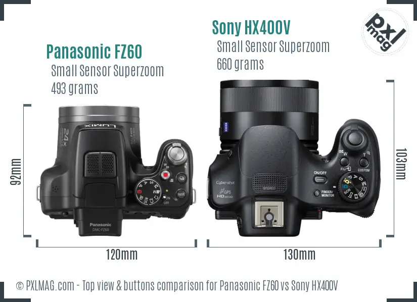 Panasonic FZ60 vs Sony HX400V top view buttons comparison