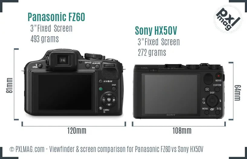 Panasonic FZ60 vs Sony HX50V Screen and Viewfinder comparison Panasonic FZ60 vs Sony HX50V Screen and Viewfinder comparison