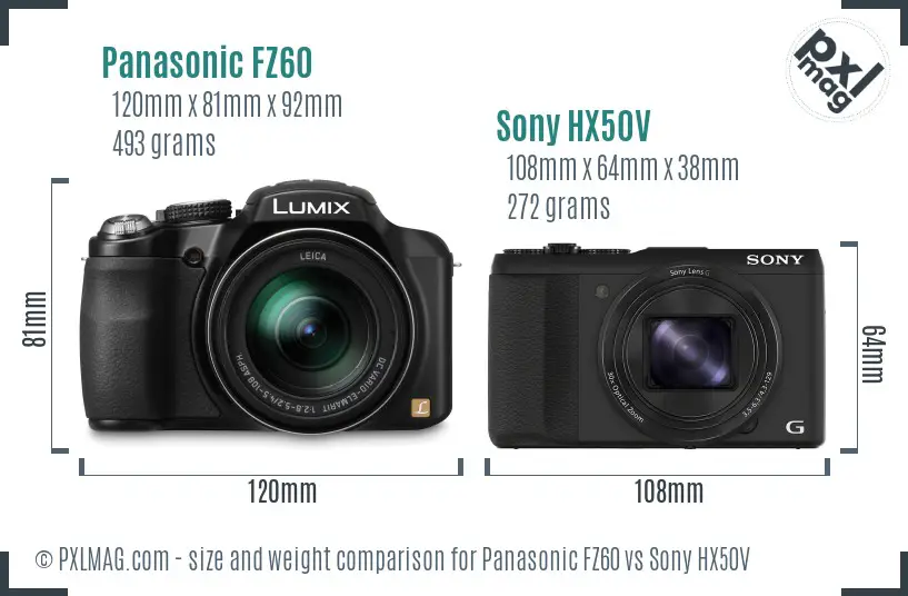 Panasonic FZ60 vs Sony HX50V size comparison Panasonic FZ60 vs Sony HX50V size comparison