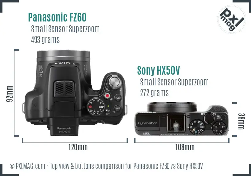 Panasonic FZ60 vs Sony HX50V top view buttons comparison Panasonic FZ60 vs Sony HX50V top view buttons comparison